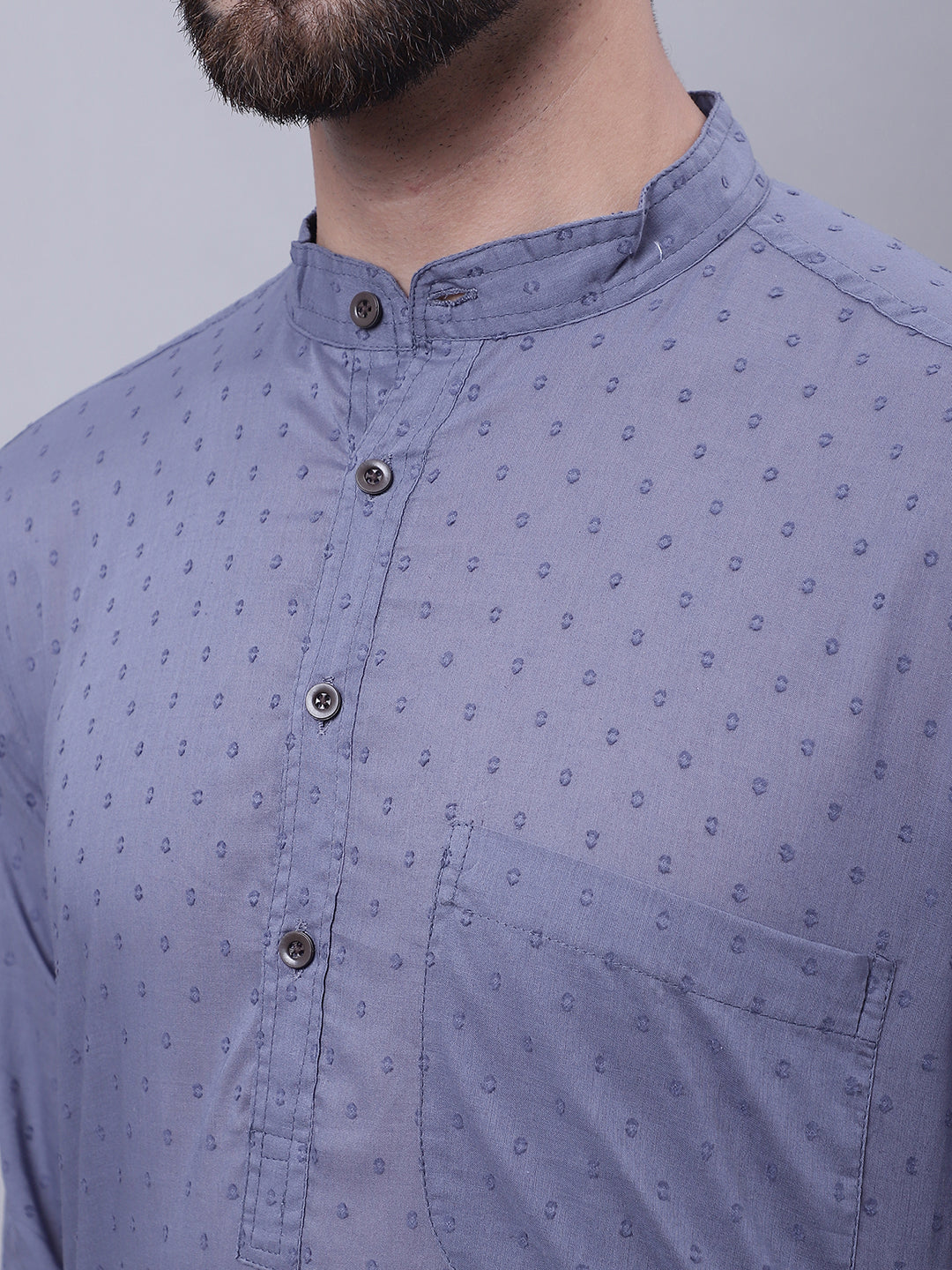 Even Apparels Grey Pure Cotton Kurta With Band Collar