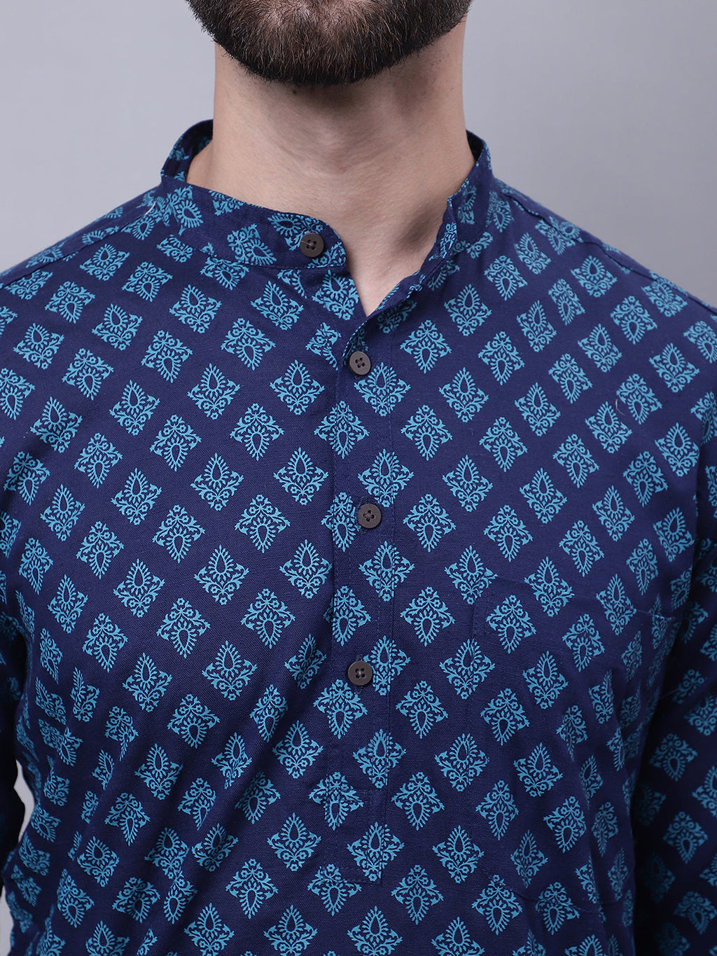Even Apparels Blue Pure Cotton Kurta With Band Collar