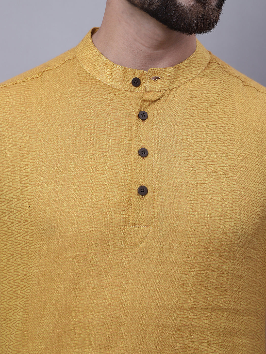 Even Apparels Yellow Pure Cotton Short Sleeves Kurta With Band Collar
