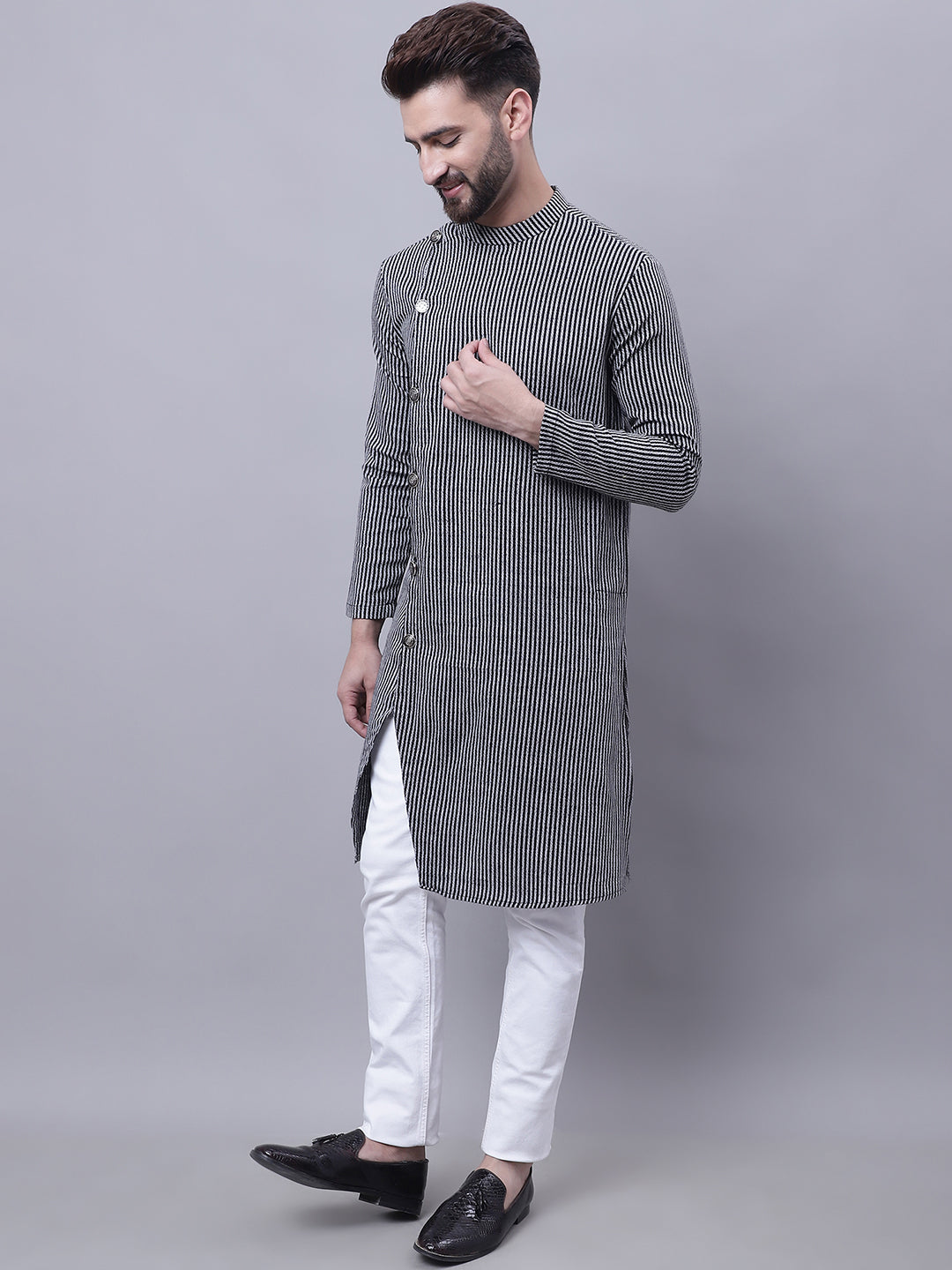 Even Apparels Black Sherwani Kurta With Asymetrical Cut