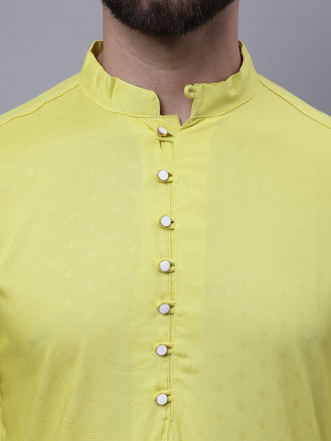 Even Apparels Yellow Pure Cotton Short Sleeves Kurta With Band Collar