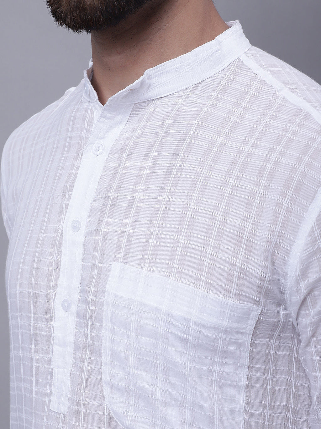 Even Apparels White Pure Cotton Short Sleeves Kurta With Band Collar