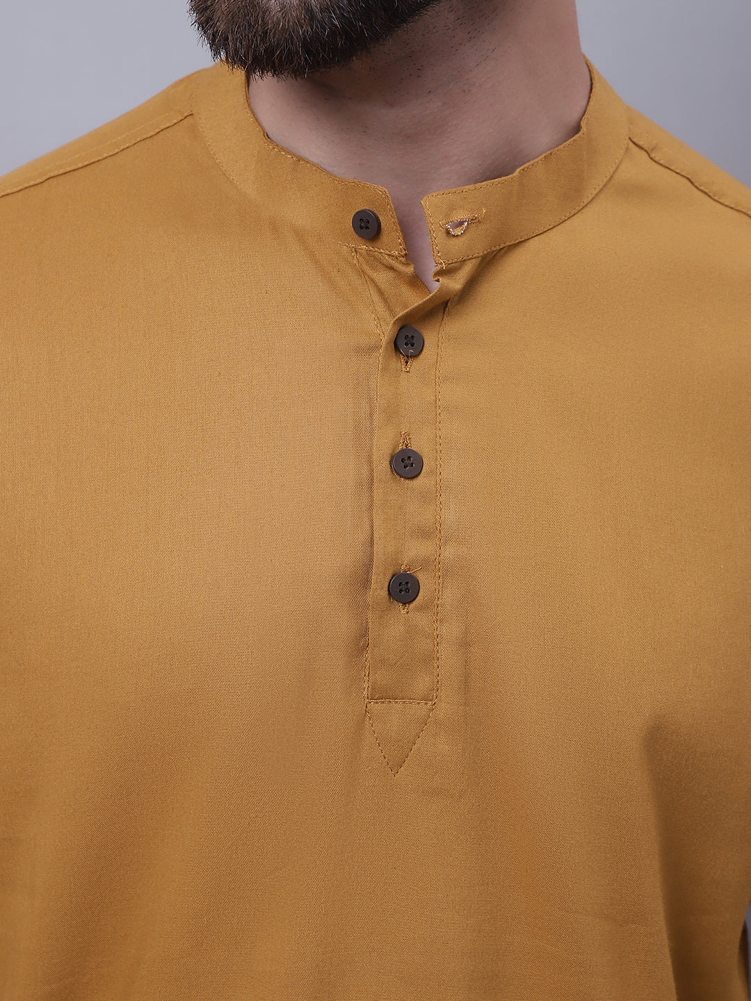 Even Apparels Brown Pure Cotton Short Kurta With Band Collar