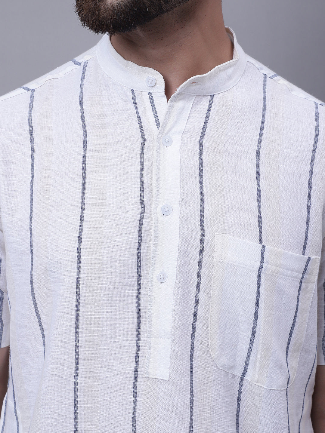 Even Apparels Cream Pure Cotton Short Sleeves Kurta With Band Collar