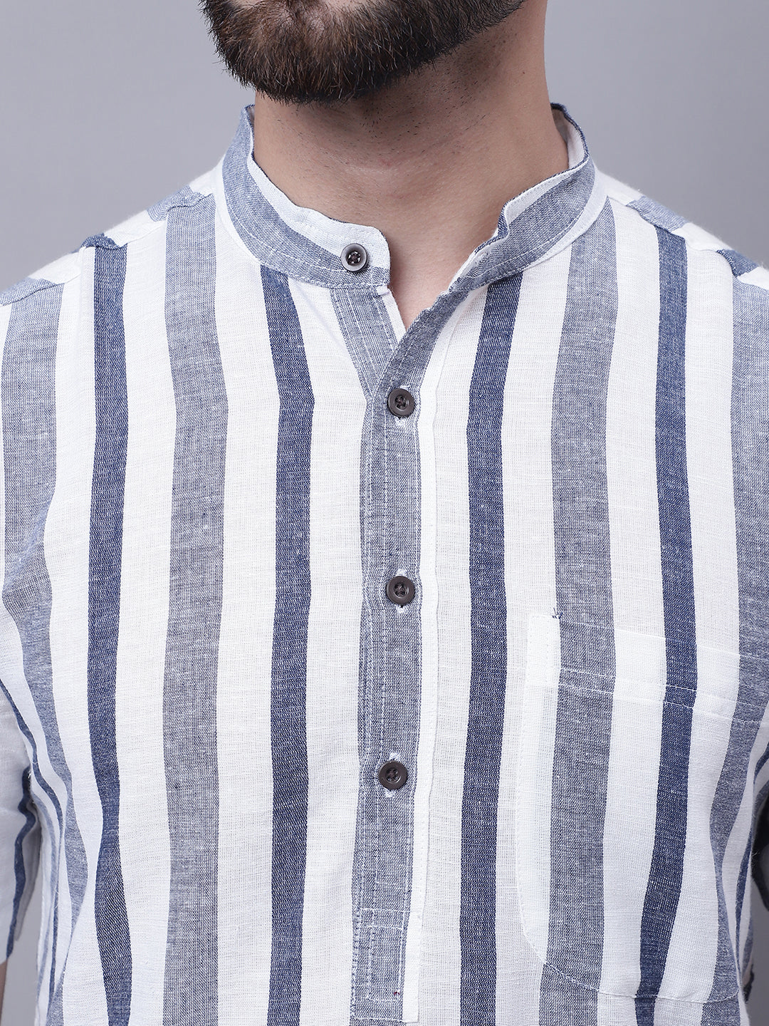 Even Apparels Grey Pure Cotton Short Sleeves Kurta With Band Collar