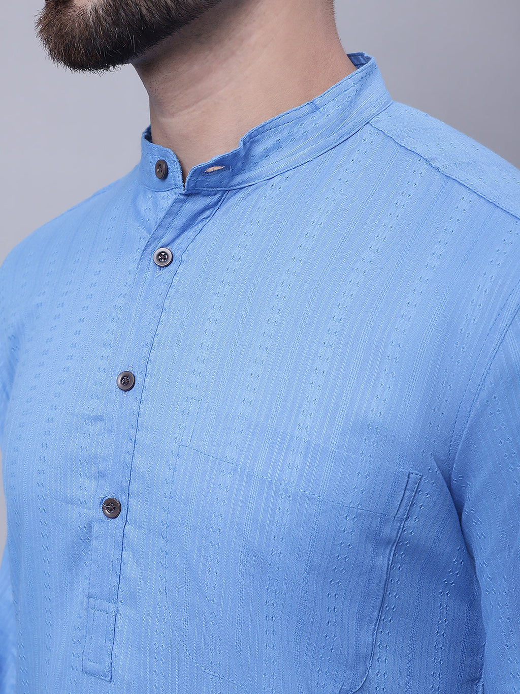 Even Apparels Blue Pure Cotton Kurta With Band Collar