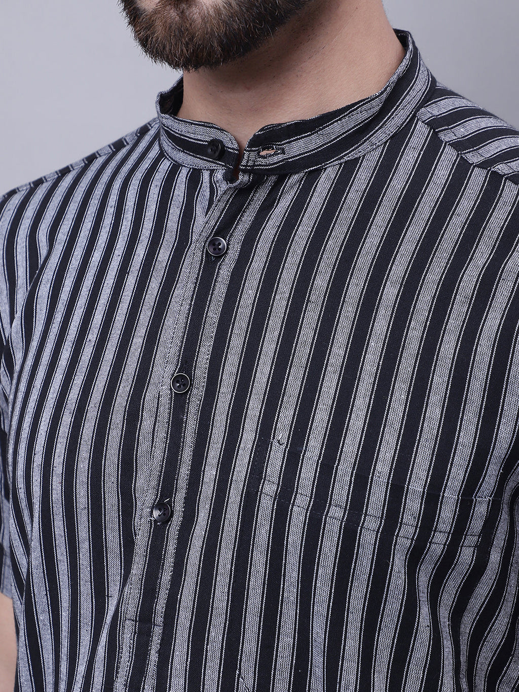 Even Apparels Multi Pure Cotton Short Sleeves Kurta With Band Collar