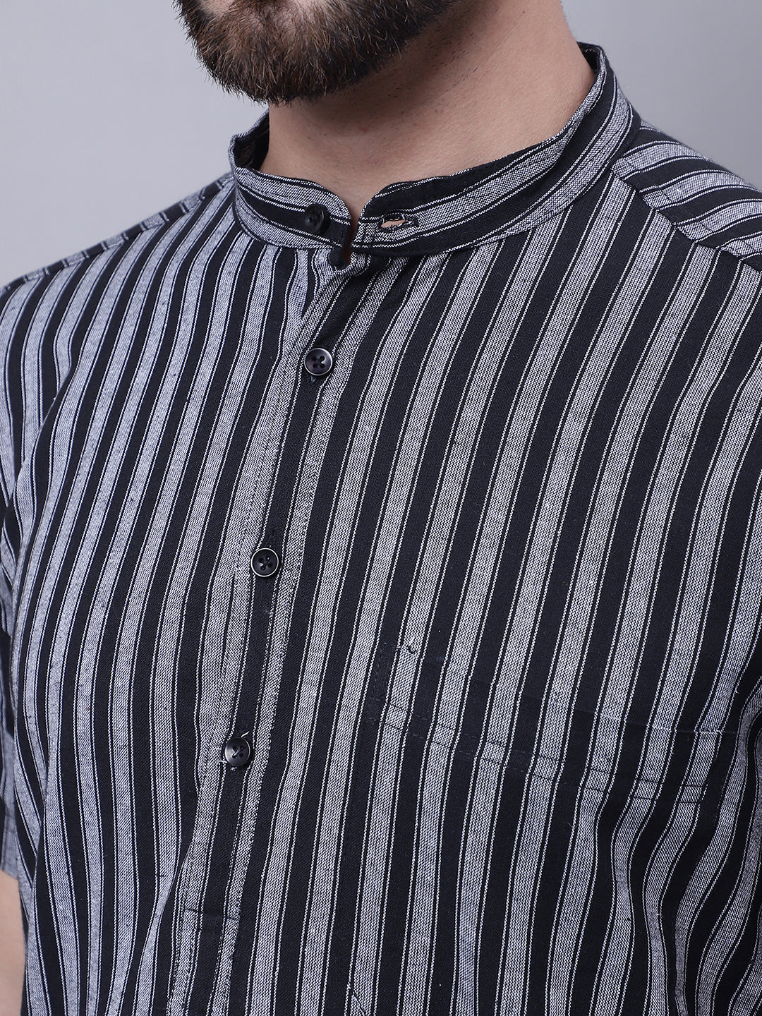 Even Apparels Multi Pure Cotton Short Sleeves Kurta With Band Collar