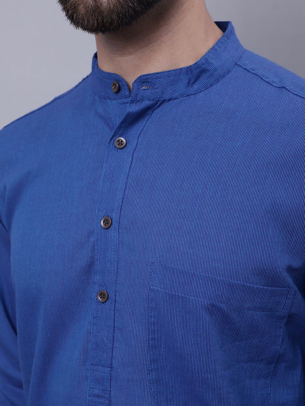 Even Apparels Blue Pure Cotton Kurta With Band Collar