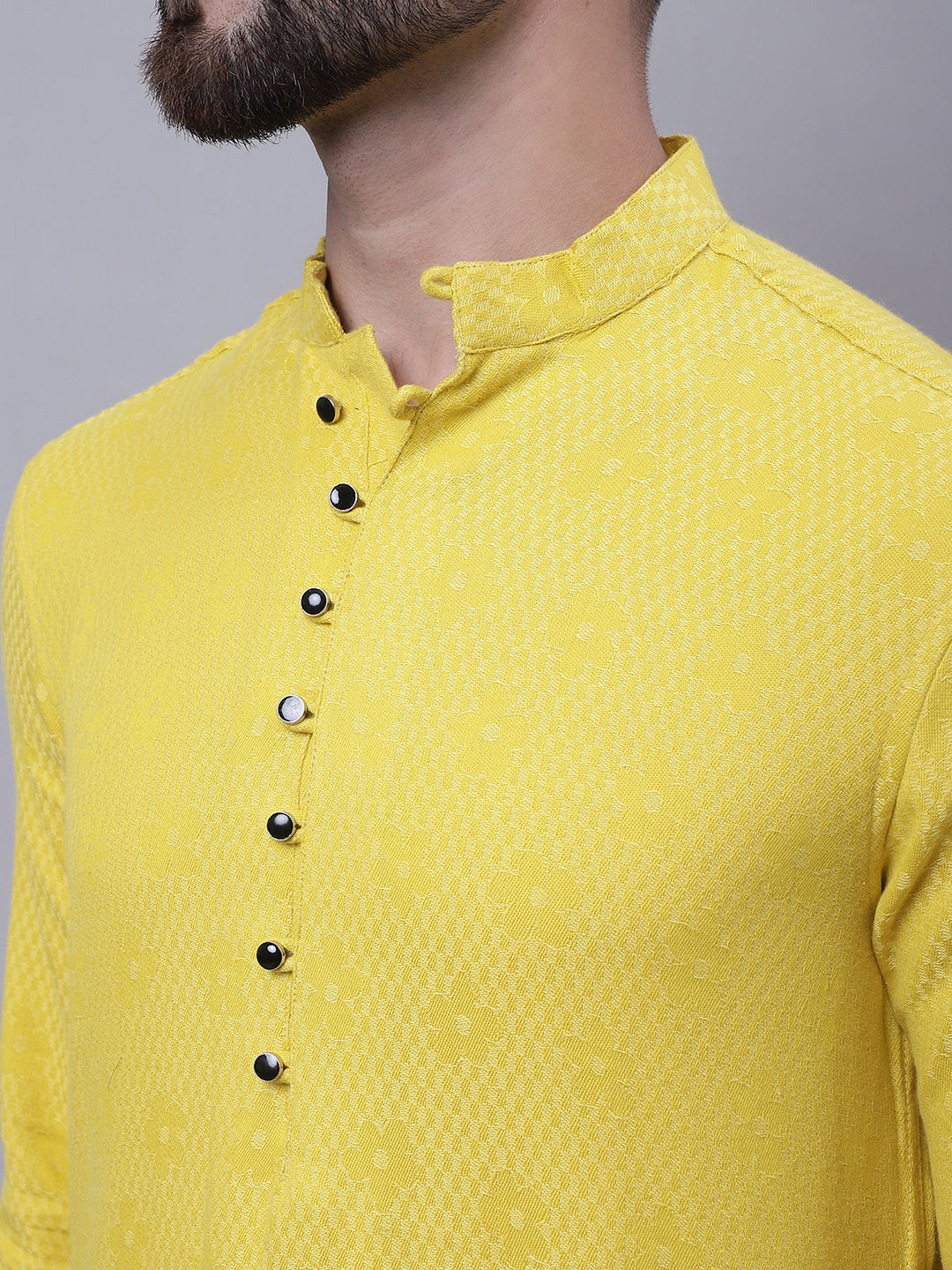 Even Apparels Yellow Pure Cotton Kurta With Band Collar