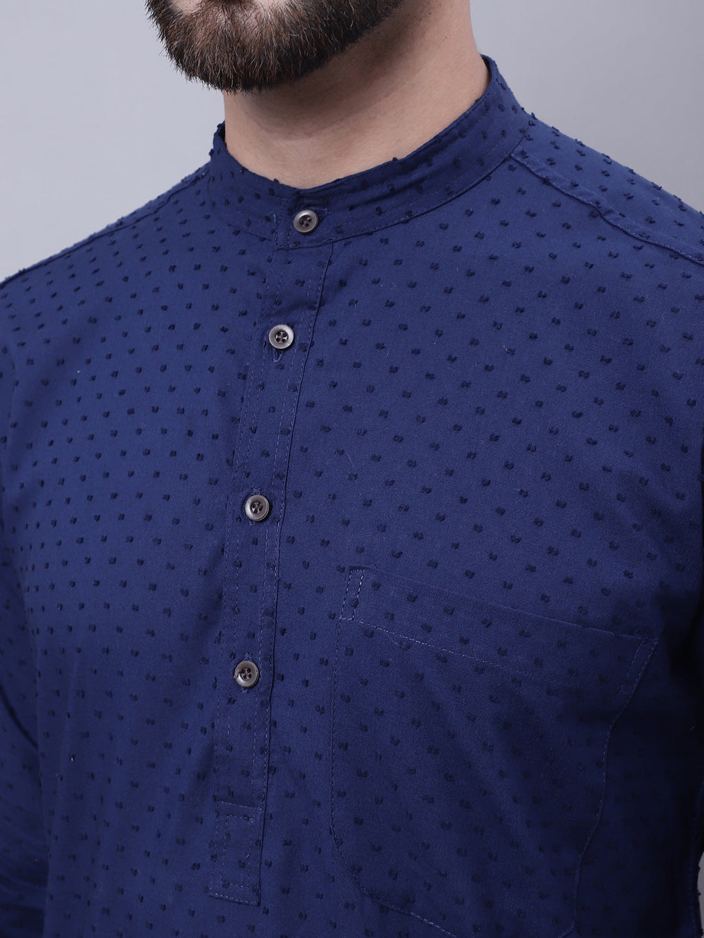 Even Apparels Blue Pure Cotton Kurta With Band Collar