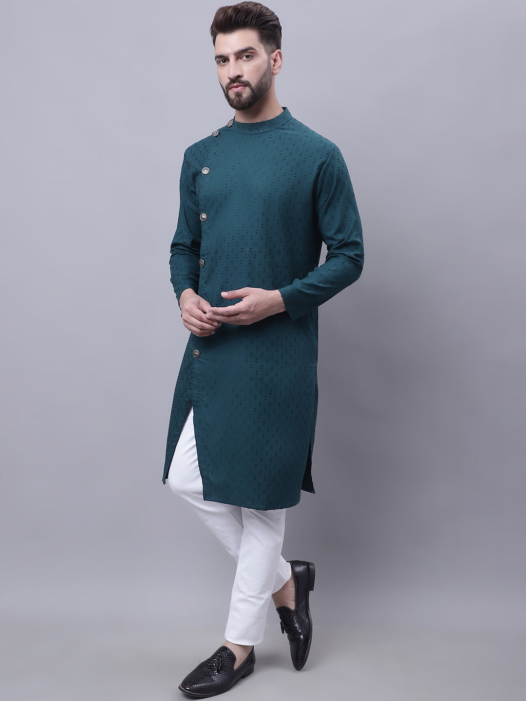 Even Apparels Green Sherwani Kurta With Asymetrical Cut
