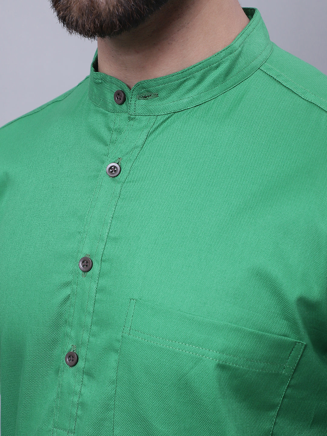Even Apparels Green Pure Cotton Short Sleeves Kurta With Band Collar
