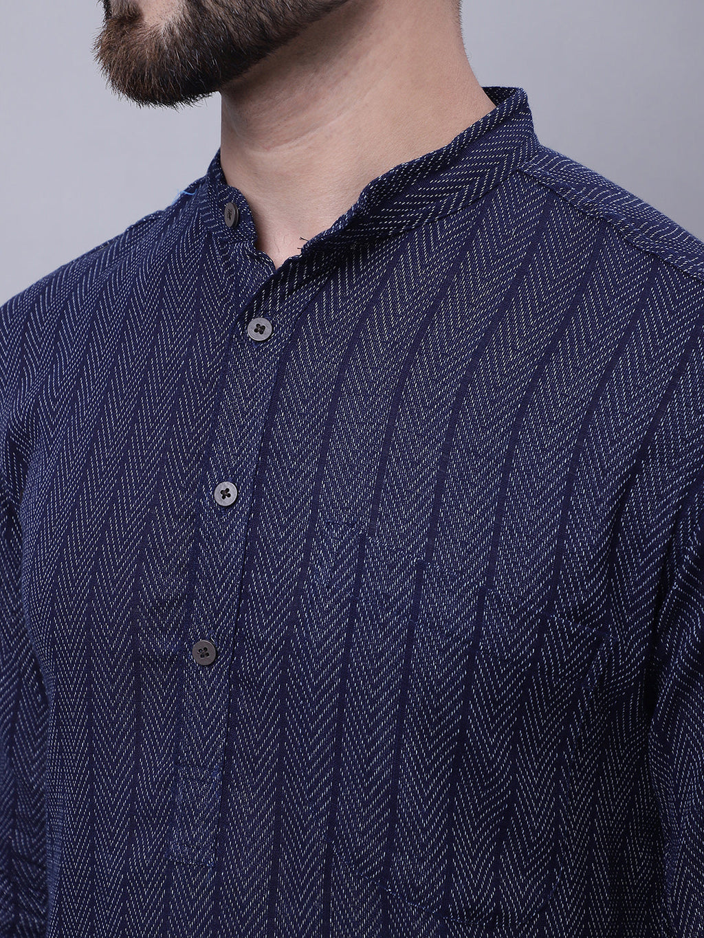 Even Apparels Blue Pure Cotton Kurta With Band Collar
