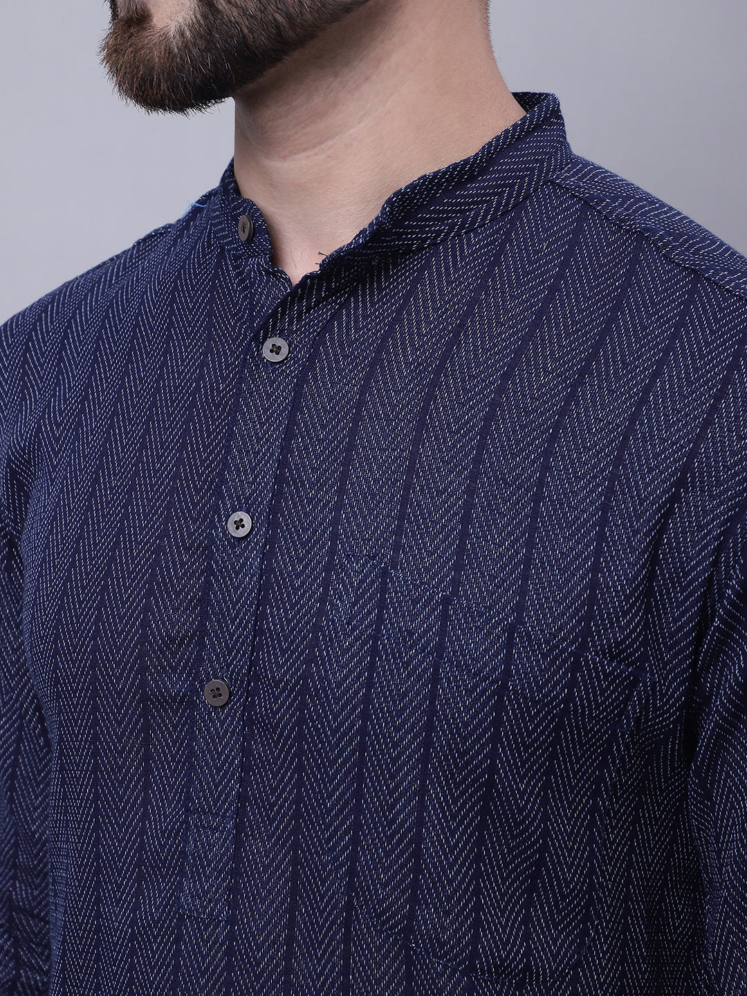 Even Apparels Blue Pure Cotton Kurta With Band Collar