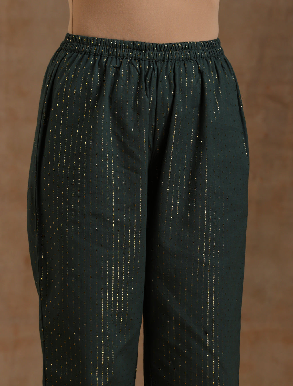 trueBrowns Dark Green Gold Cotton High-Low Co-Ord Set