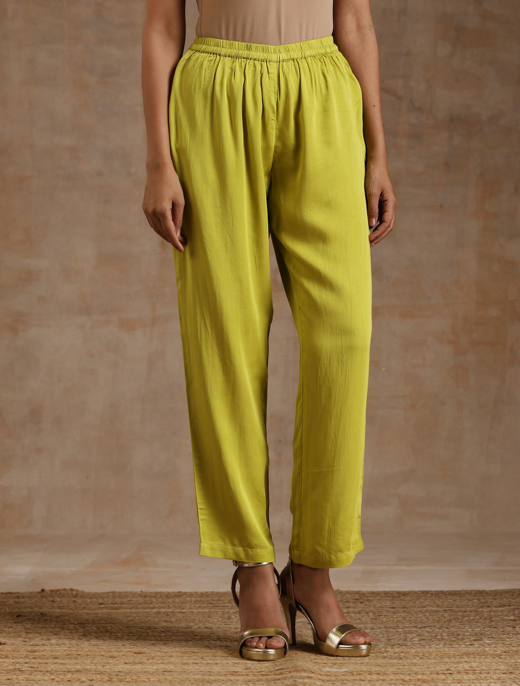trueBrowns Lime Modal Satin Boxy Fit High-Low Co-Ord Set