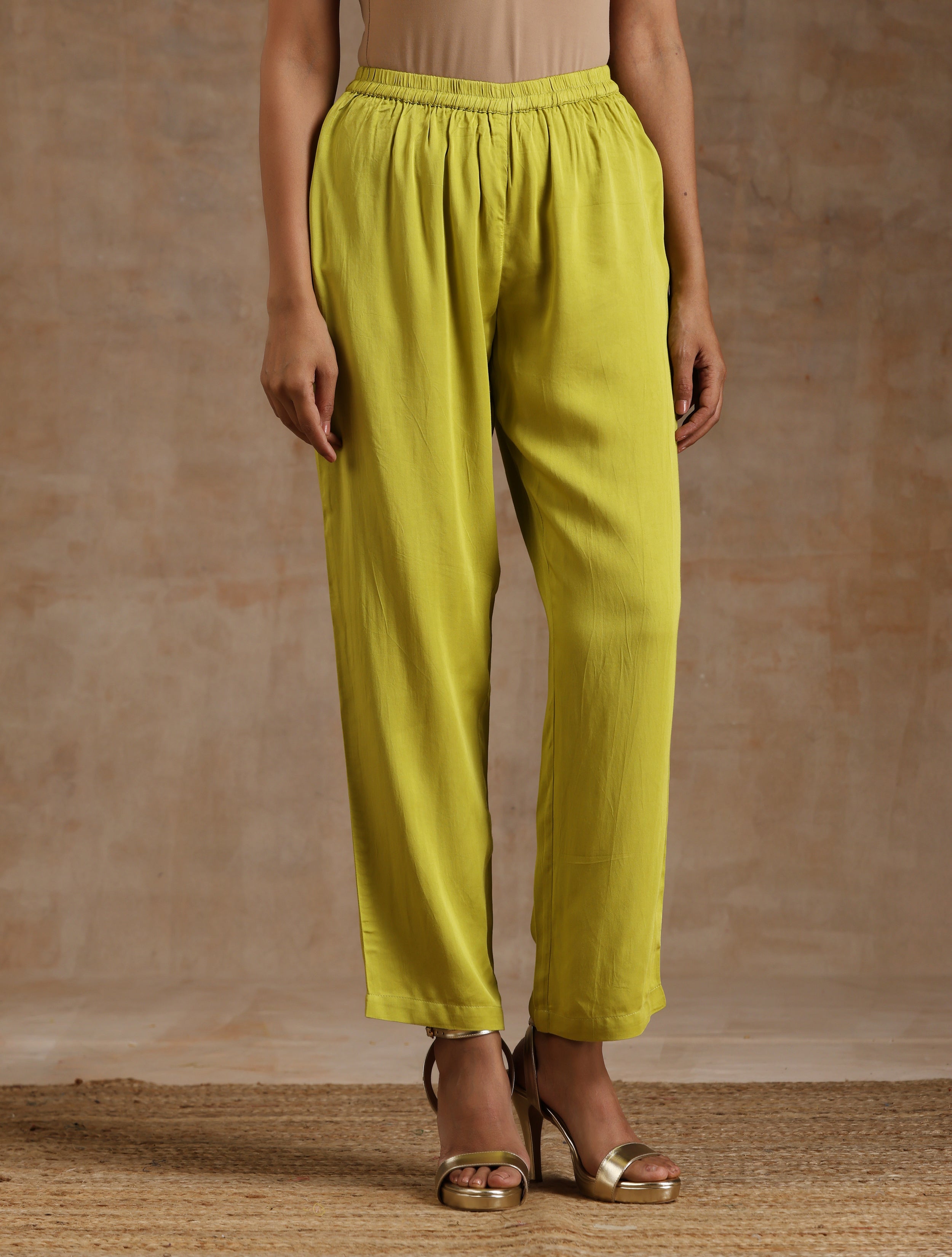 trueBrowns Lime Modal Satin Boxy Fit High-Low Co-Ord Set