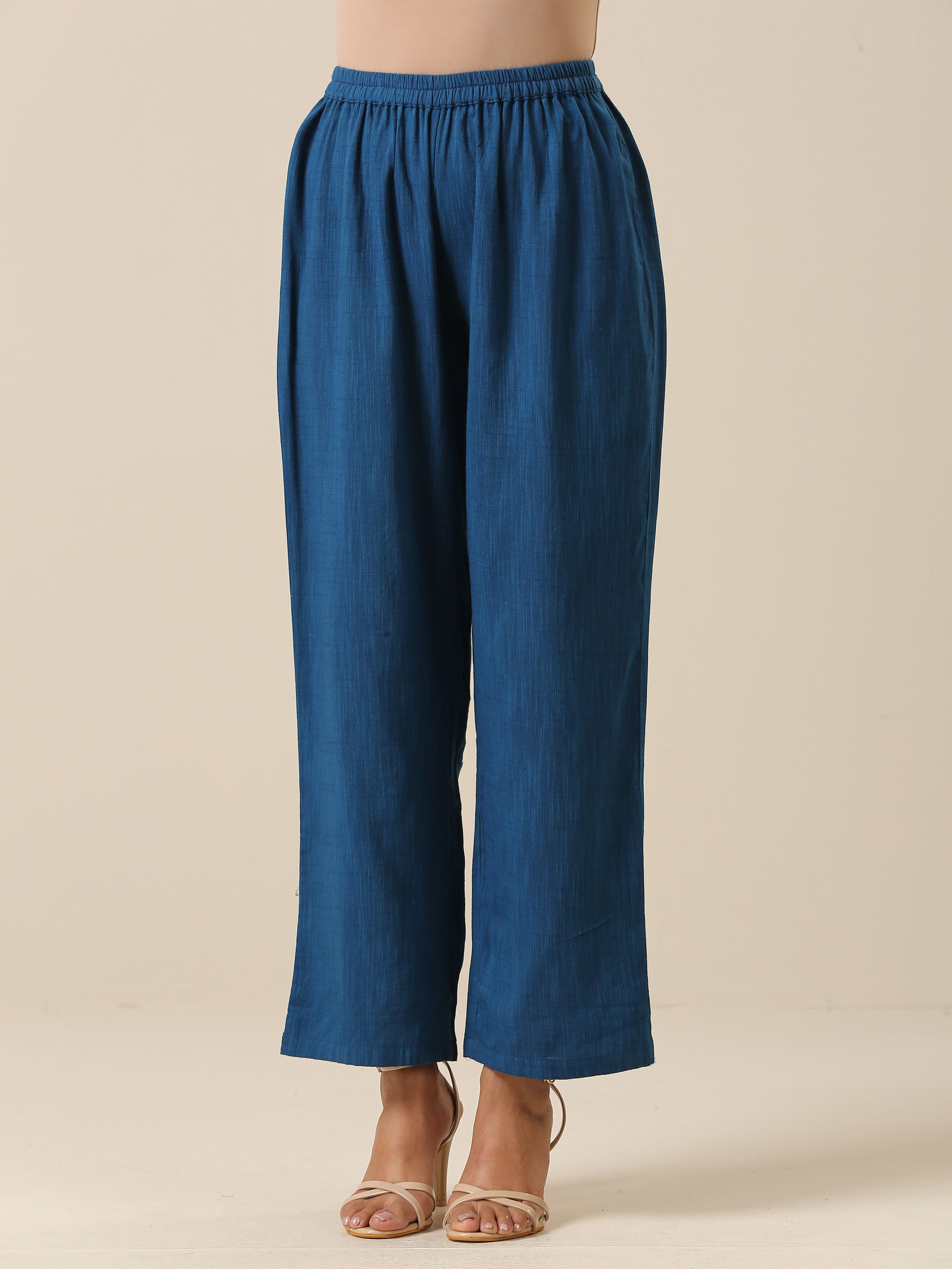trueBrowns Classic Blue Slub Texture Collar Short Co-Ord Set
