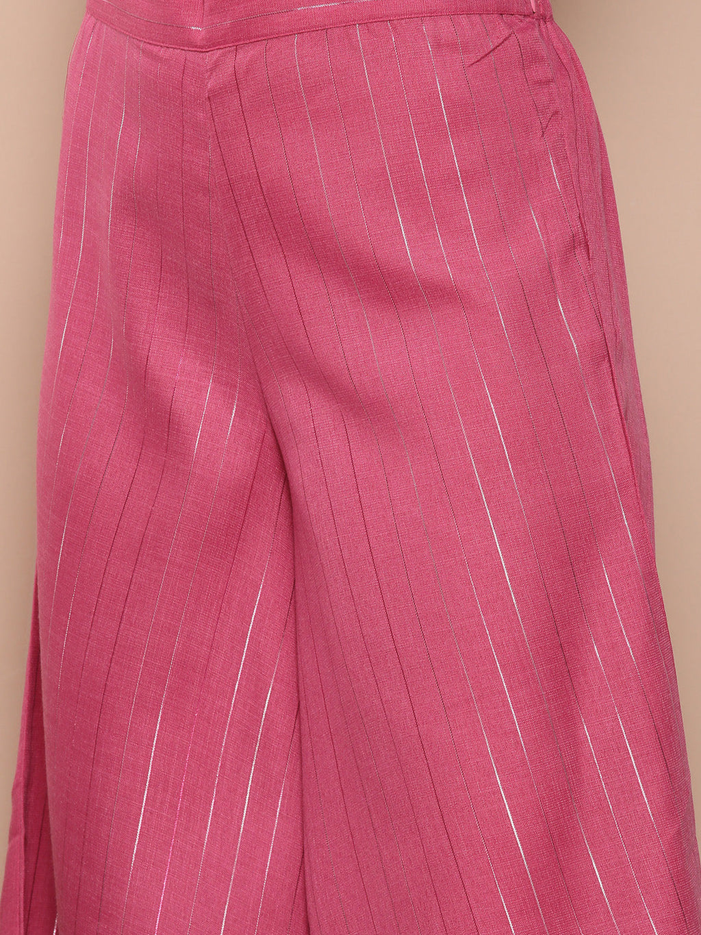 InWeave Women's Fuchsia Lurex Boho Kurta Set With Blue Printed Cotton Dupatta