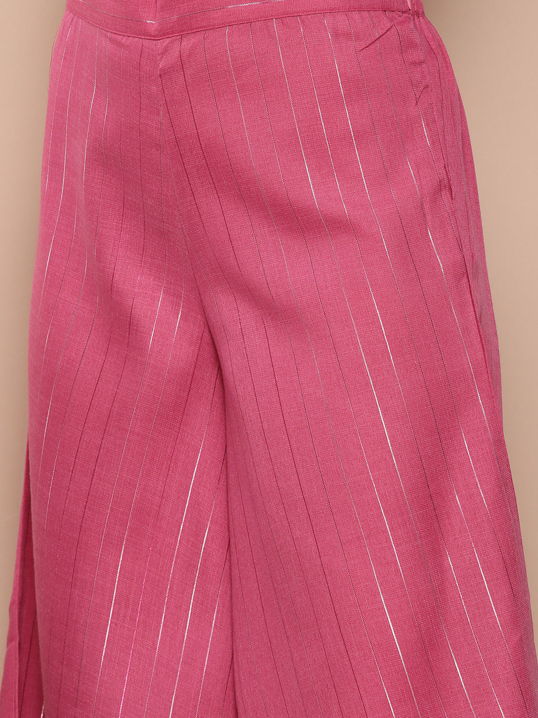 InWeave Women's Fuchsia Lurex Boho Kurta Set With Blue Printed Cotton Dupatta