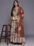 Ahalyaa Plus Size Round Neck Maxi Ethnic Dress With Dupatta