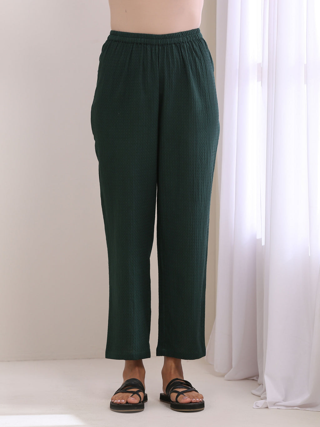 trueBrowns Dark Green Dobby Relaxed Fit Co-Ord Set