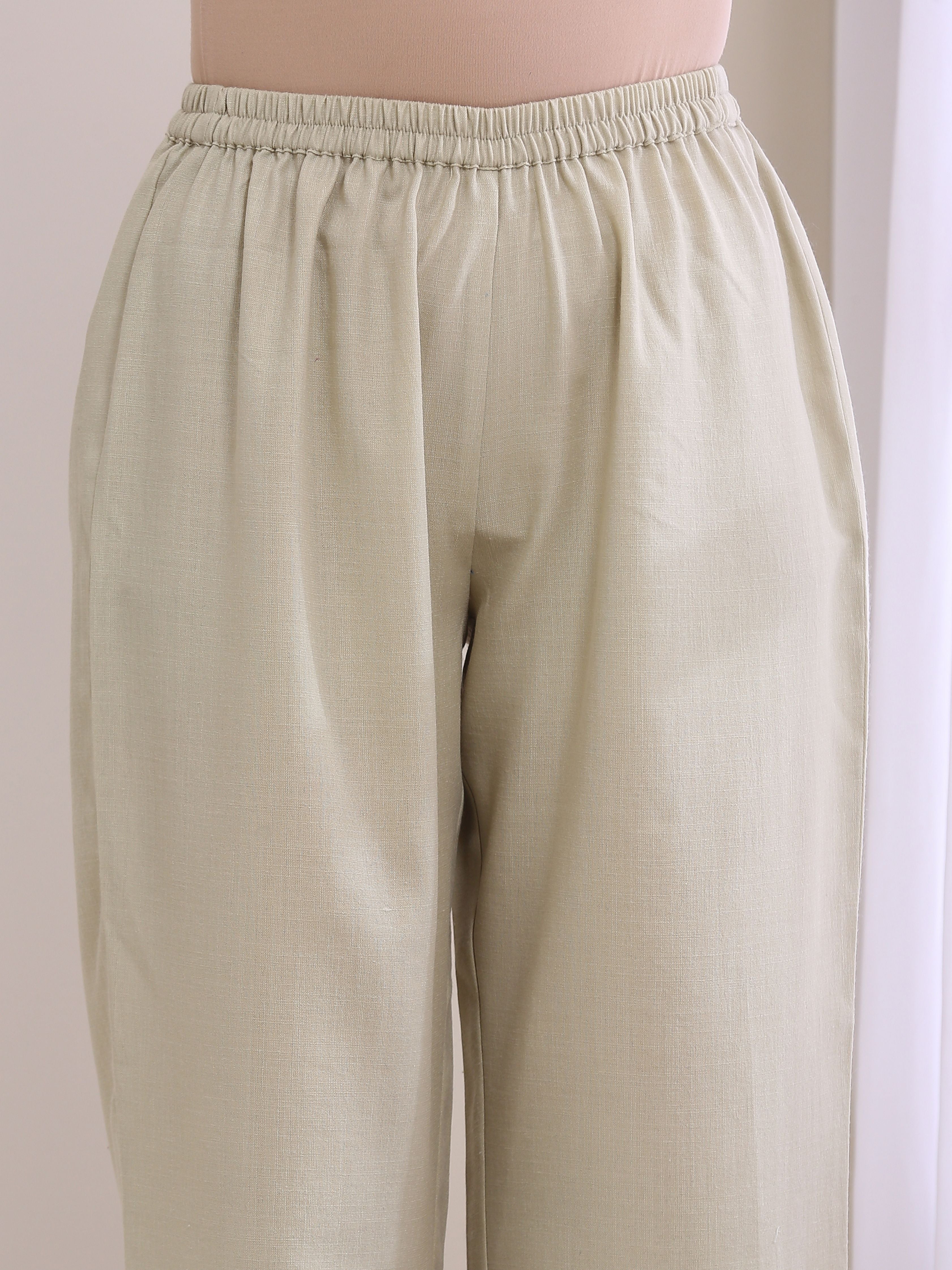 trueBrowns Light Grey Slub Gathered Kurta Pant Set