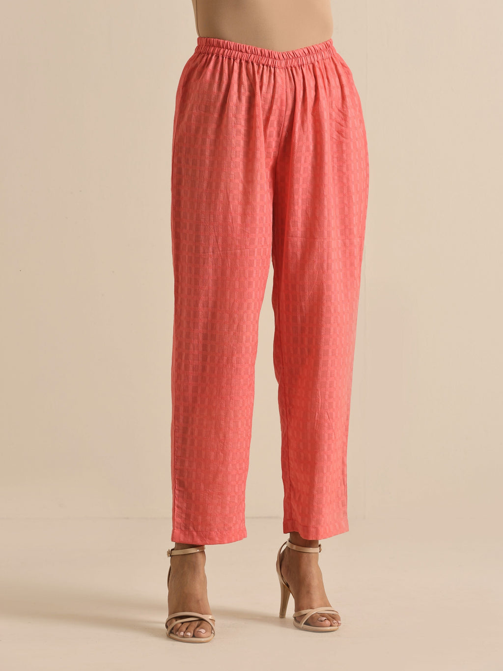 trueBrowns Bright Pink Dobby Angrakha Kurta Pant Set