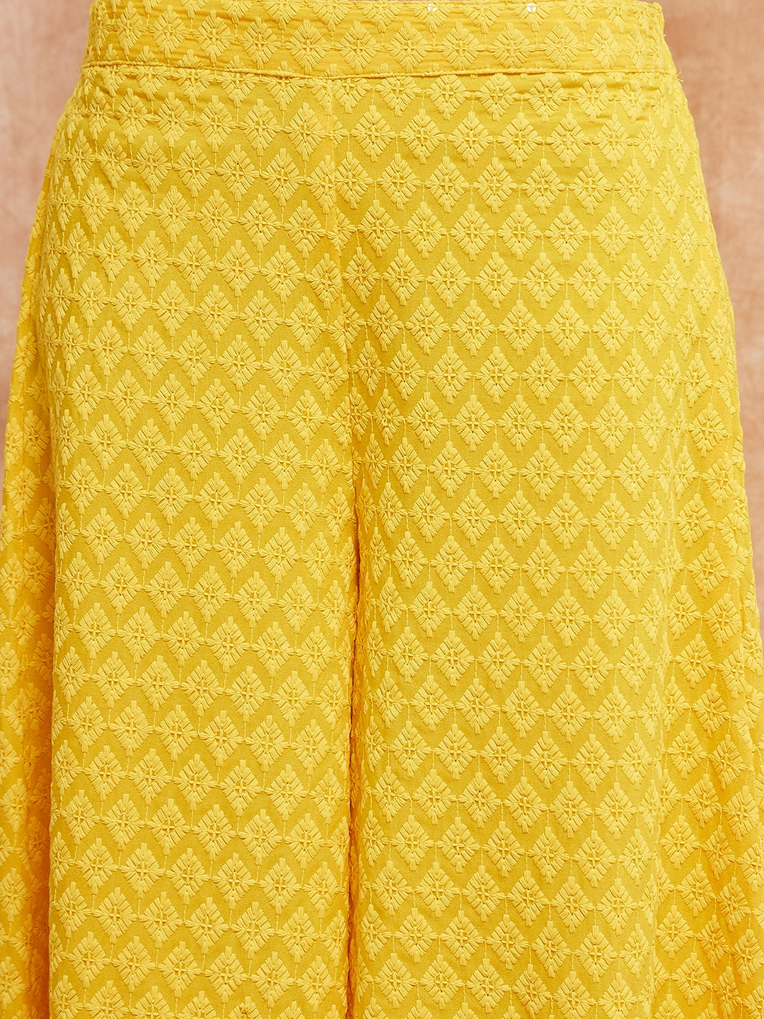 InWeave Women's Butter Yellow Chikankari Long Anarkali Kurta Sharara Set