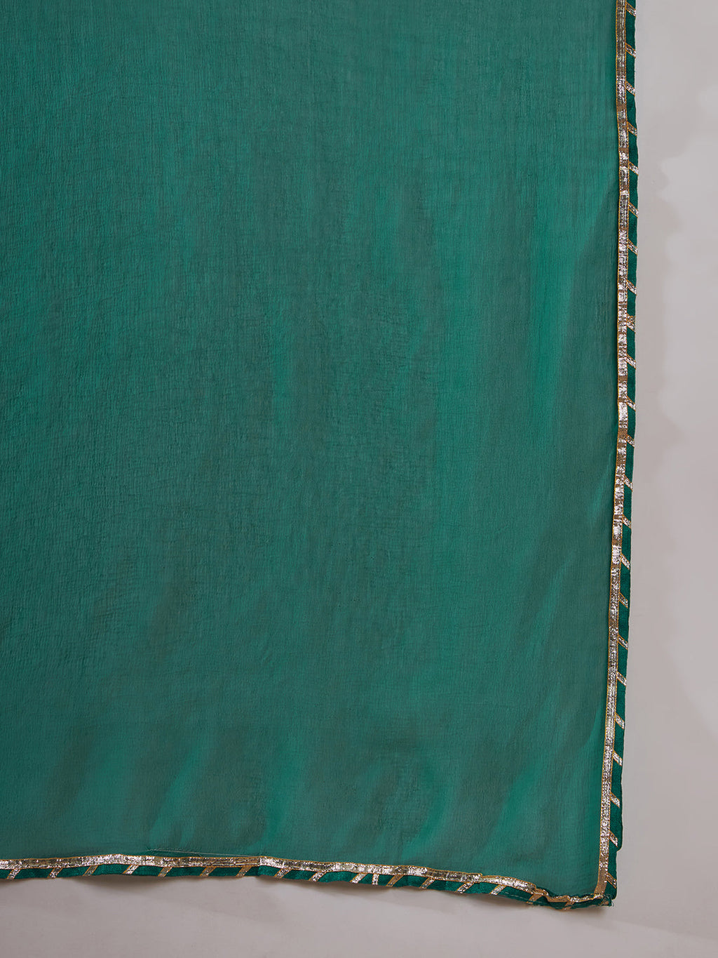 InWeave Women's White Teal Lurex Leaf Print Patch Gota Kurta Set W Teal Dupatta