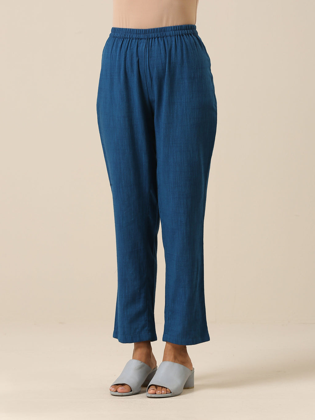 trueBrowns Classic Blue Slub Texture Relax Fit Co-Ord Set