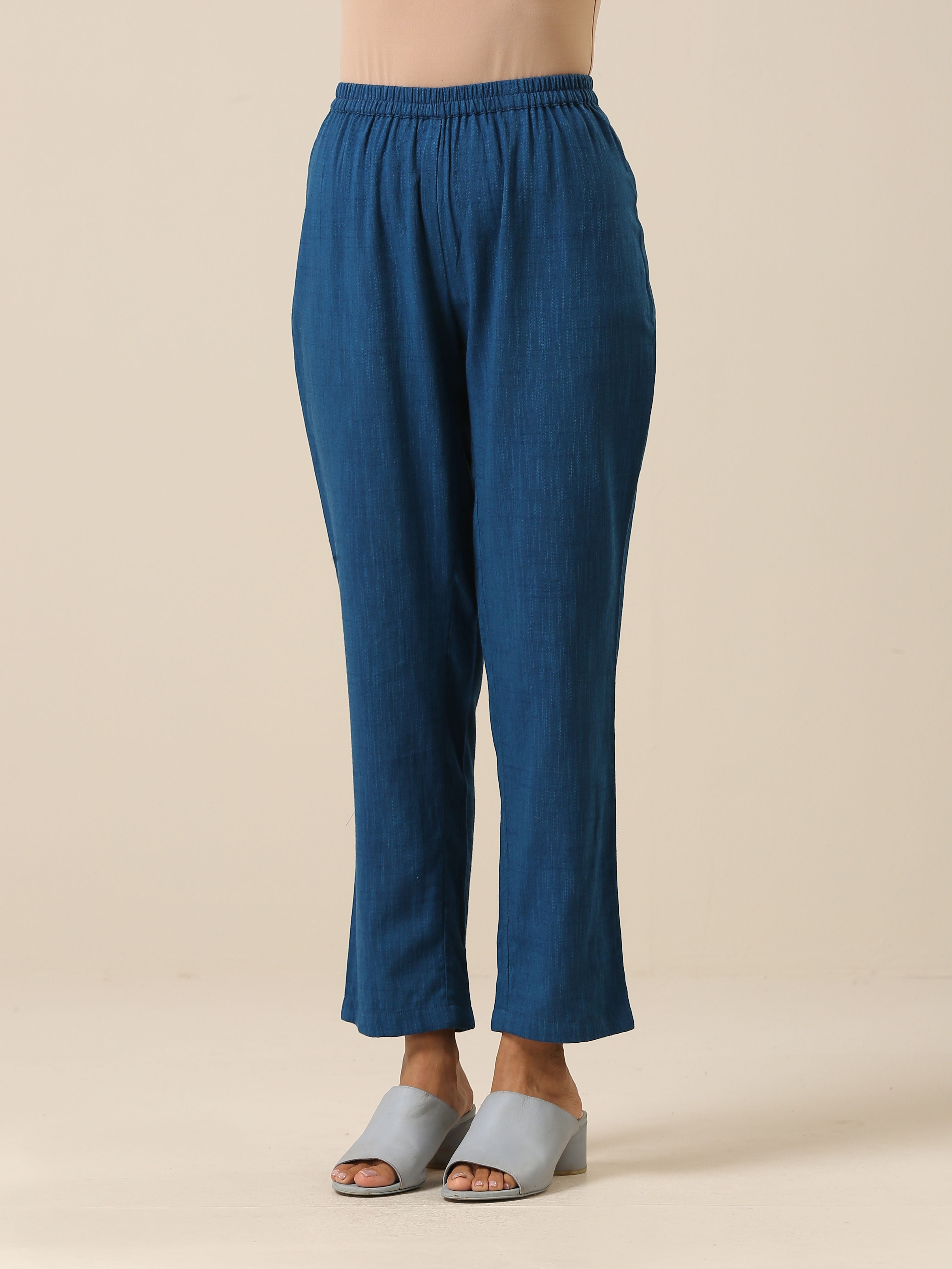 trueBrowns Classic Blue Slub Texture Relax Fit Co-Ord Set