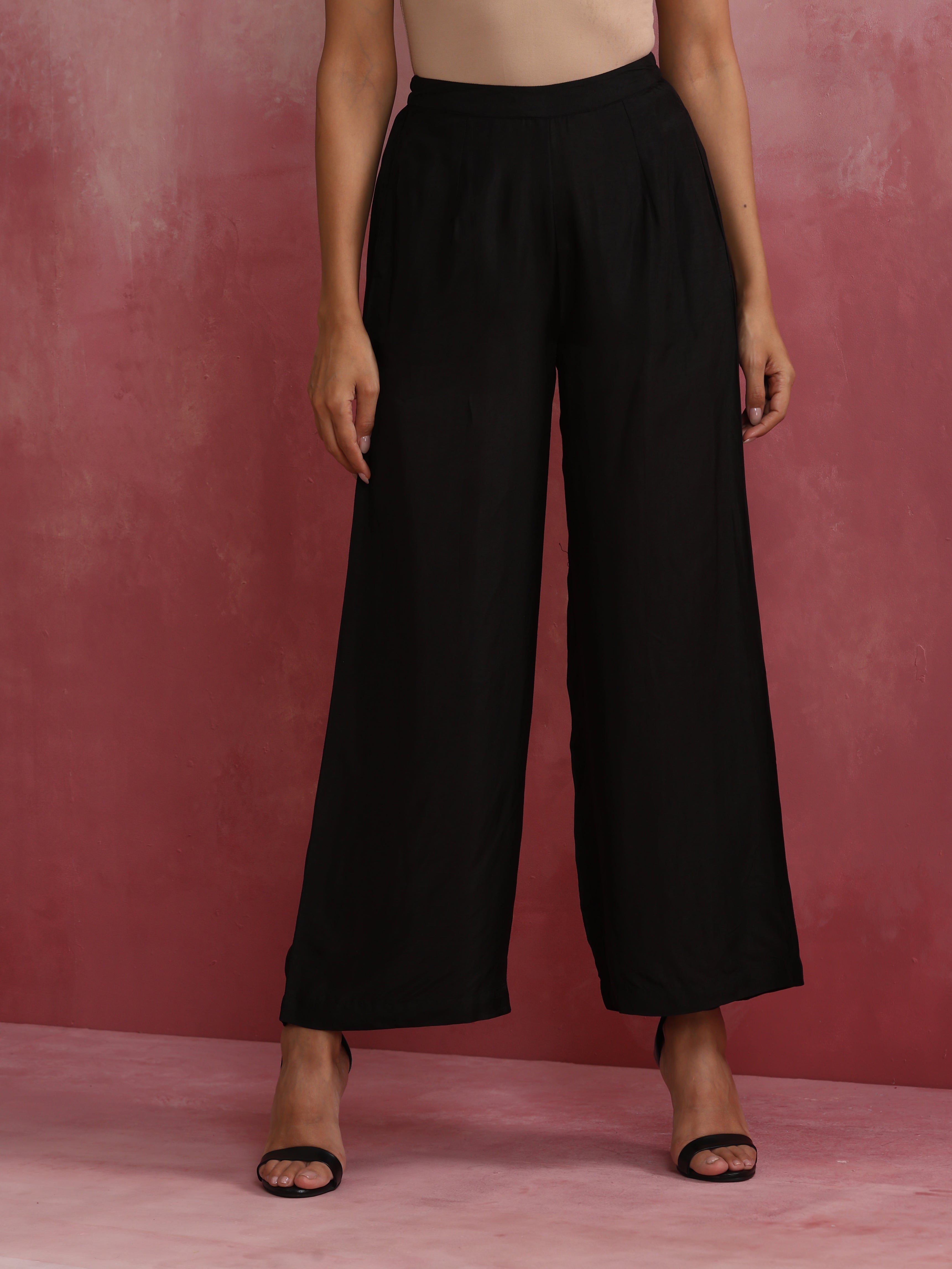 trueBrowns Black Viscose Silk Kurta Set