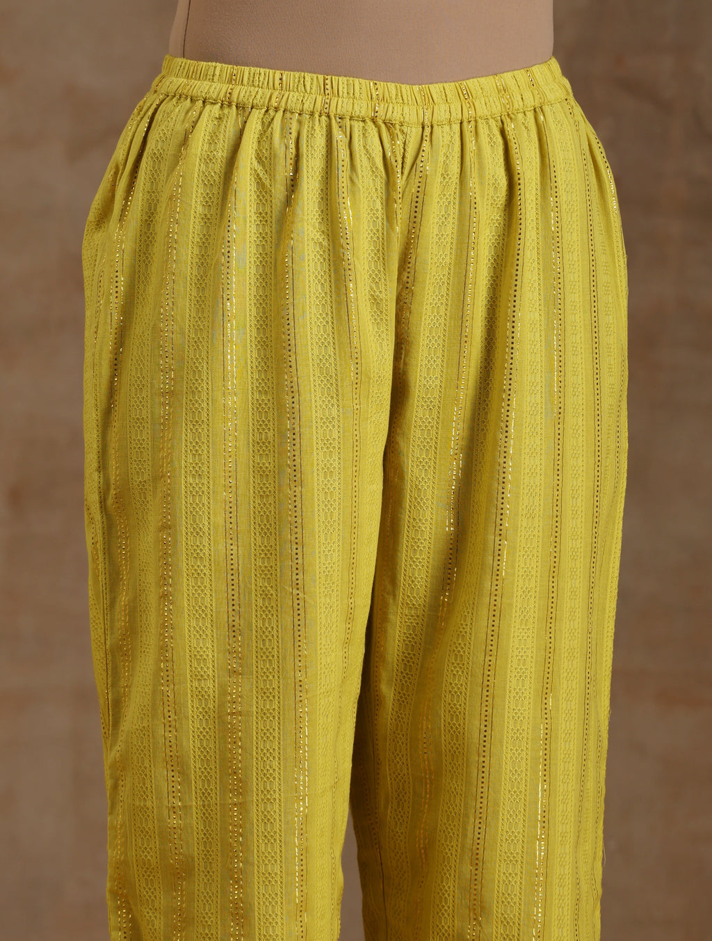 trueBrowns Lime Gold Cotton Relax High Slit Kurta Set