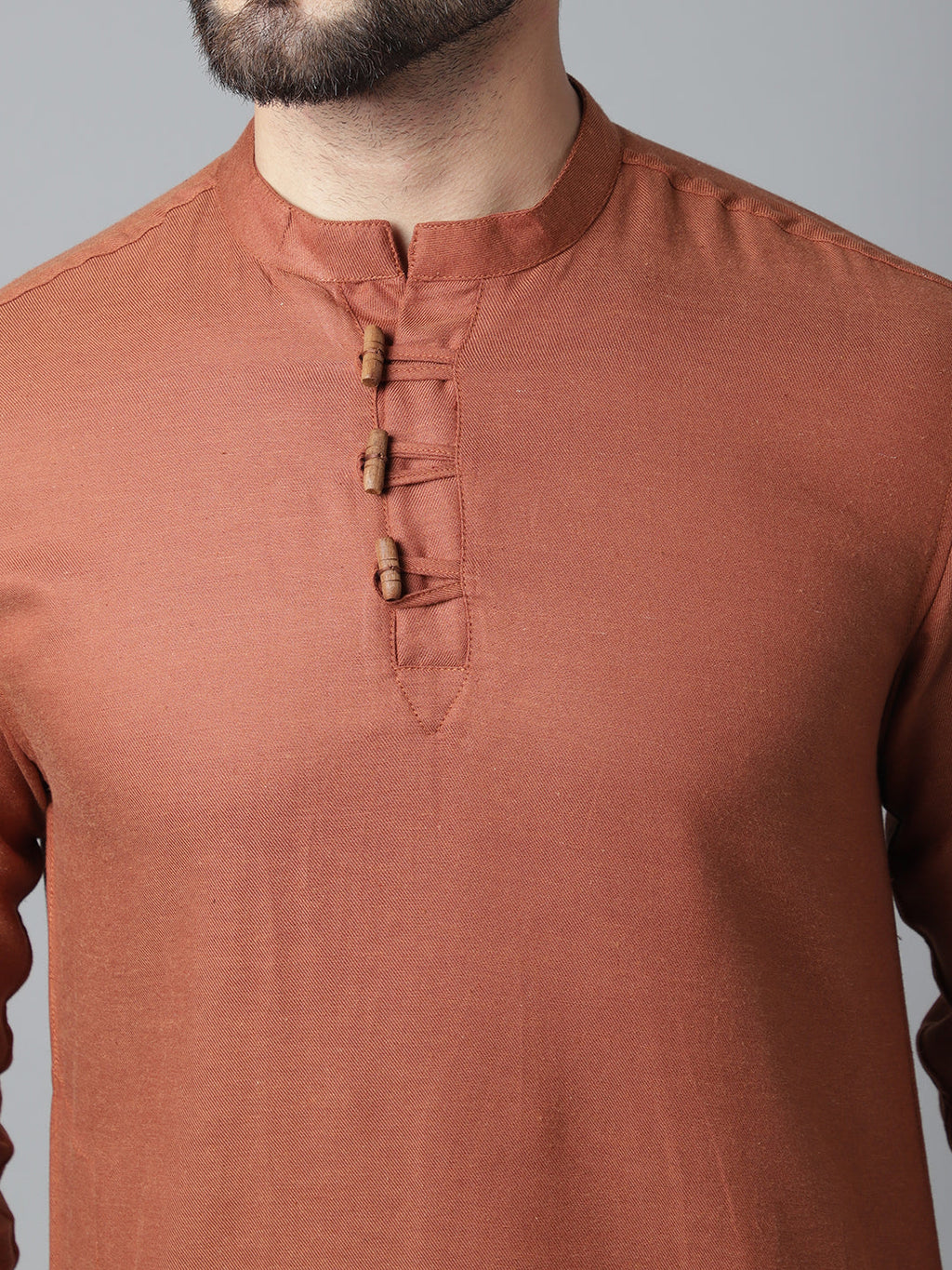 Even Apparels Rust Pure Cotton Kurta With Band Collar
