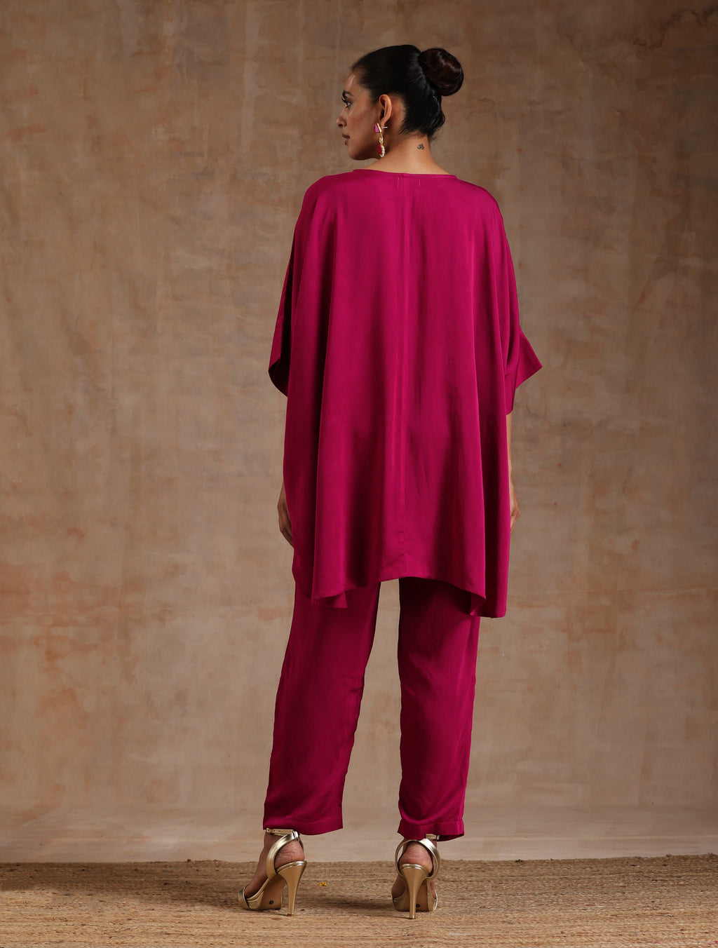 trueBrowns Pink Modal Satin Boxy Fit High-Low Co-Ord Set