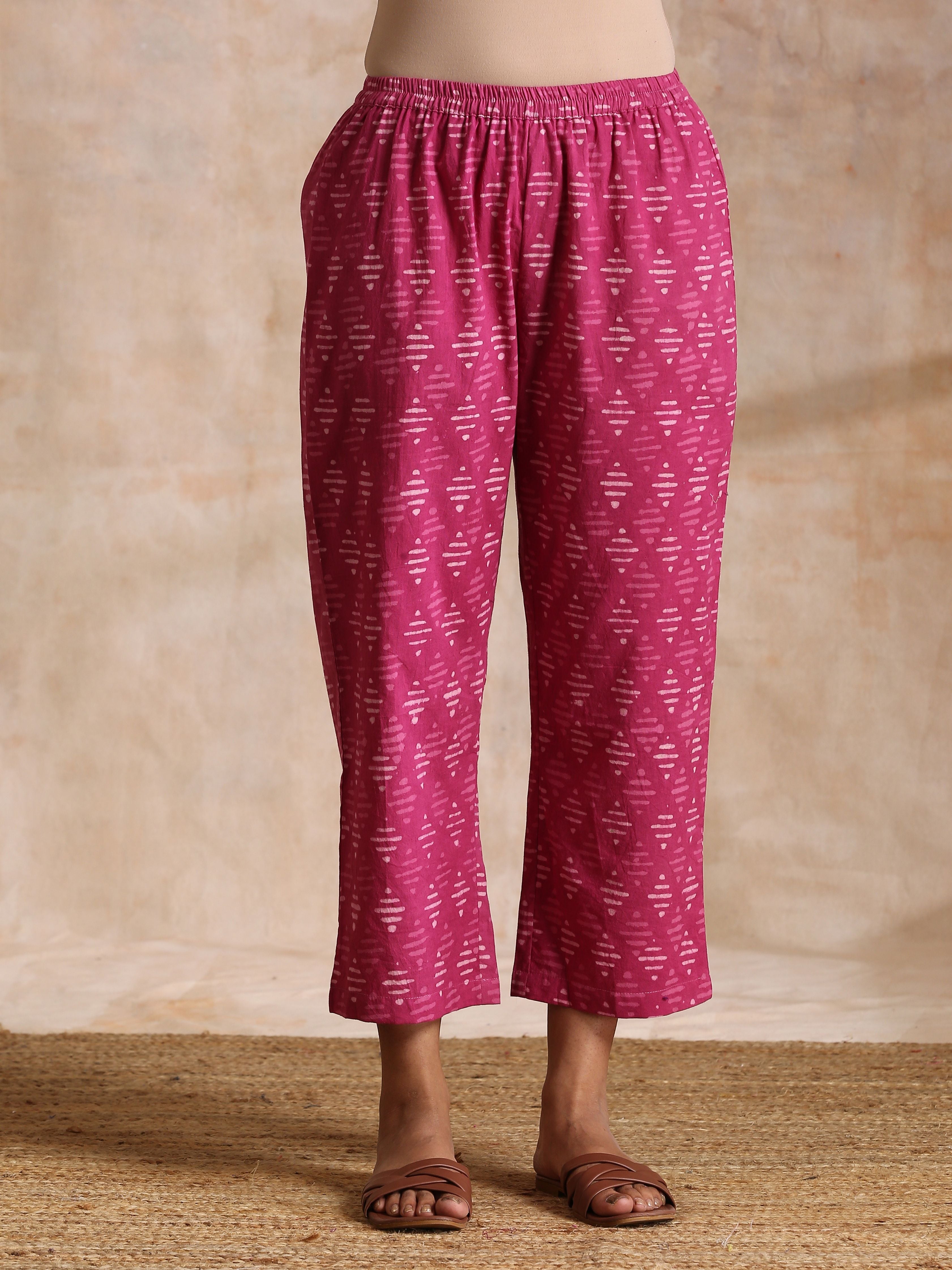 trueBrowns Pink Dabu Print Cotton Baggy Sleeve Co-Ord Set