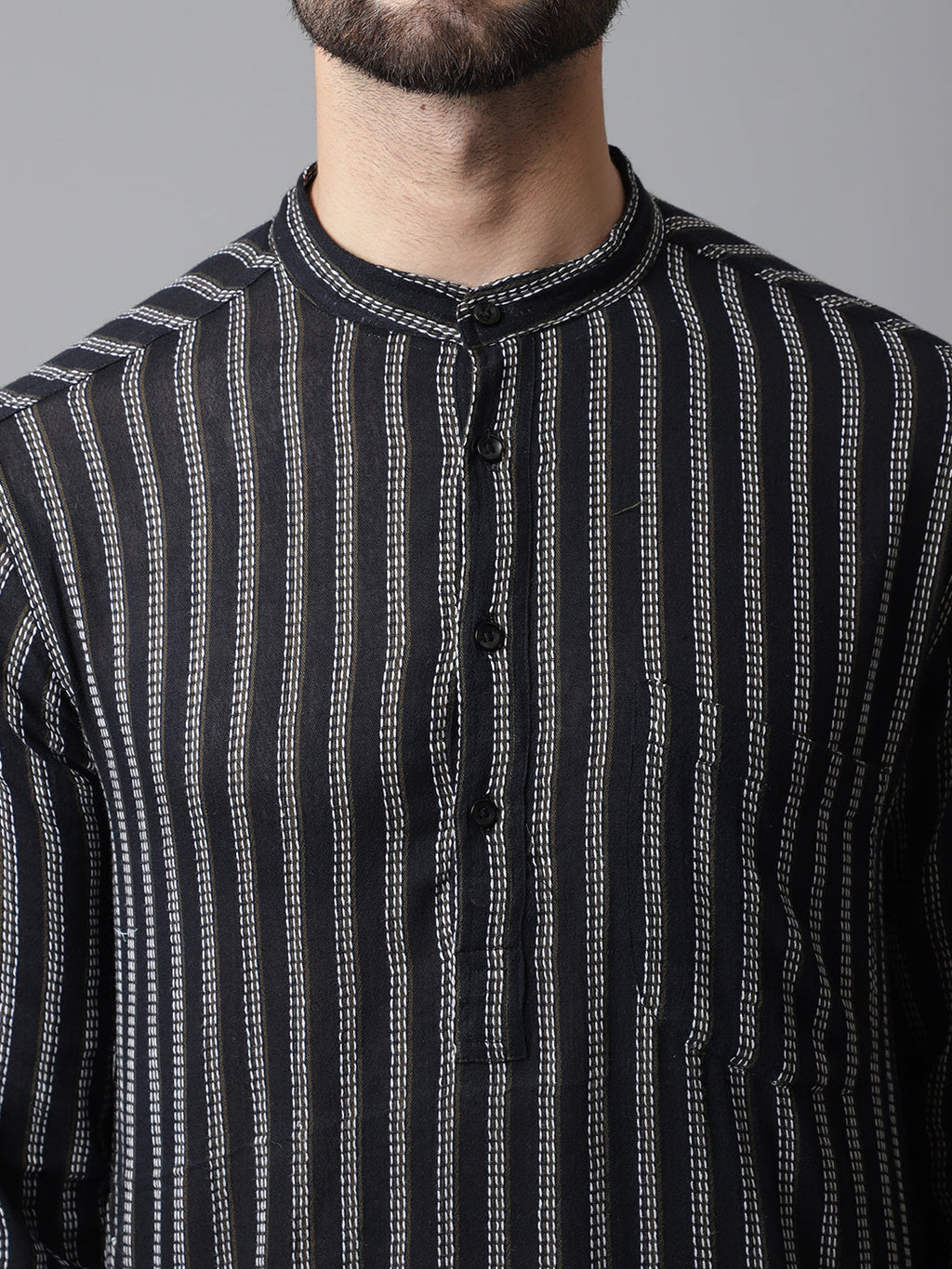 Even Apparels Black Pure Cotton Kurta With Band Collar