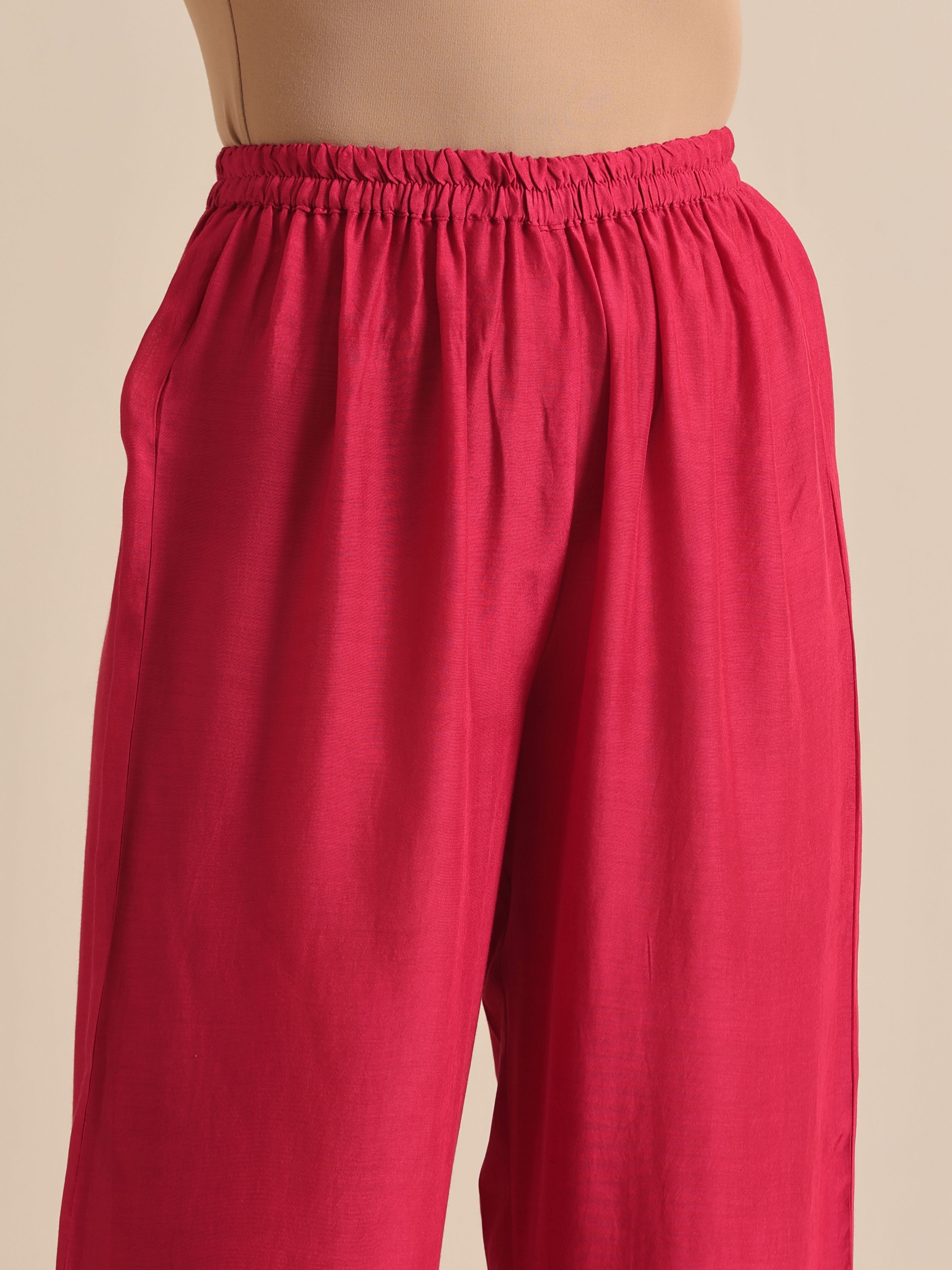 trueBrowns Pink Lehariya Printed Silk Kaftan Pant Set