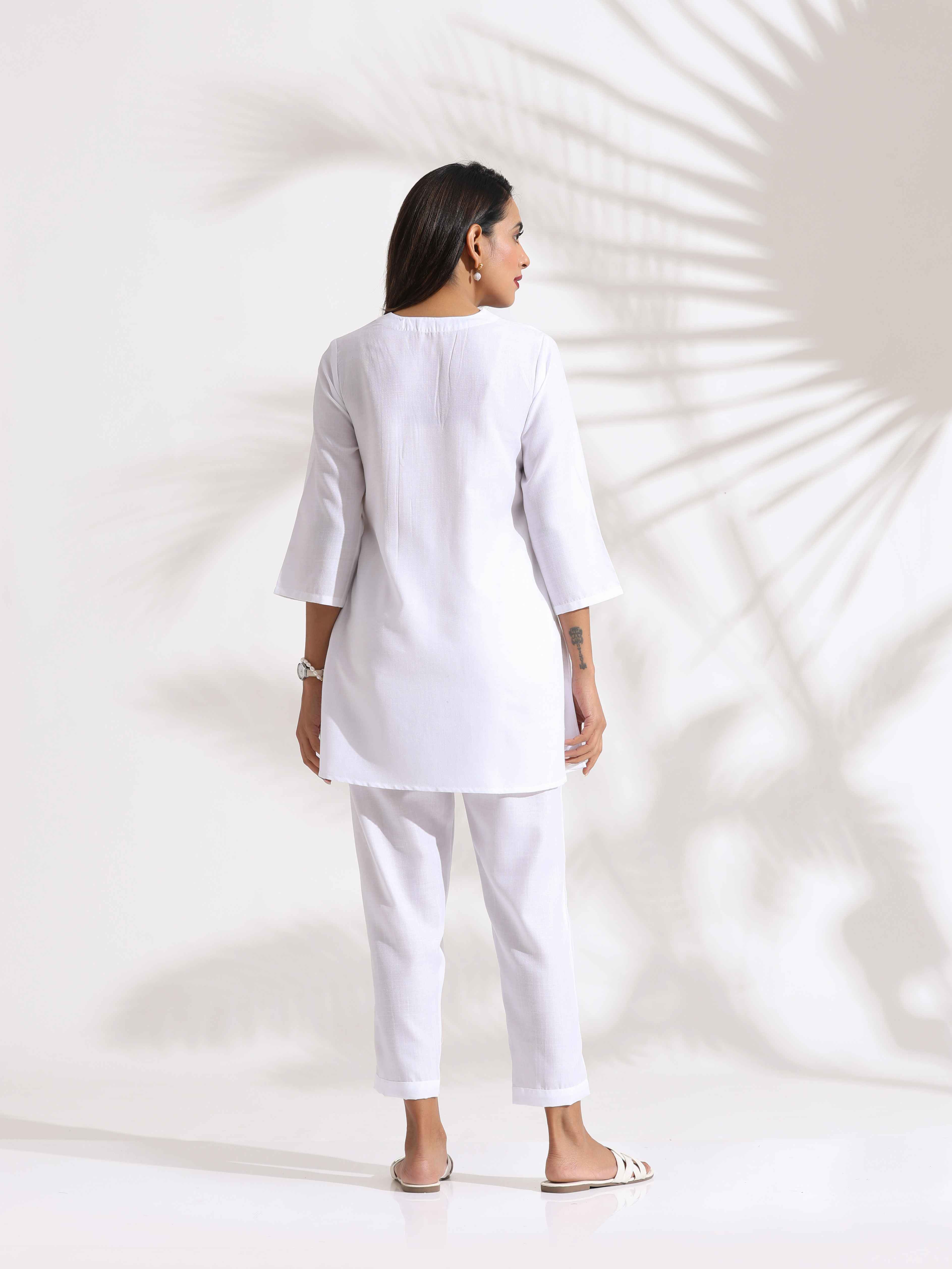 trueBrowns White Slub Co-ord Set