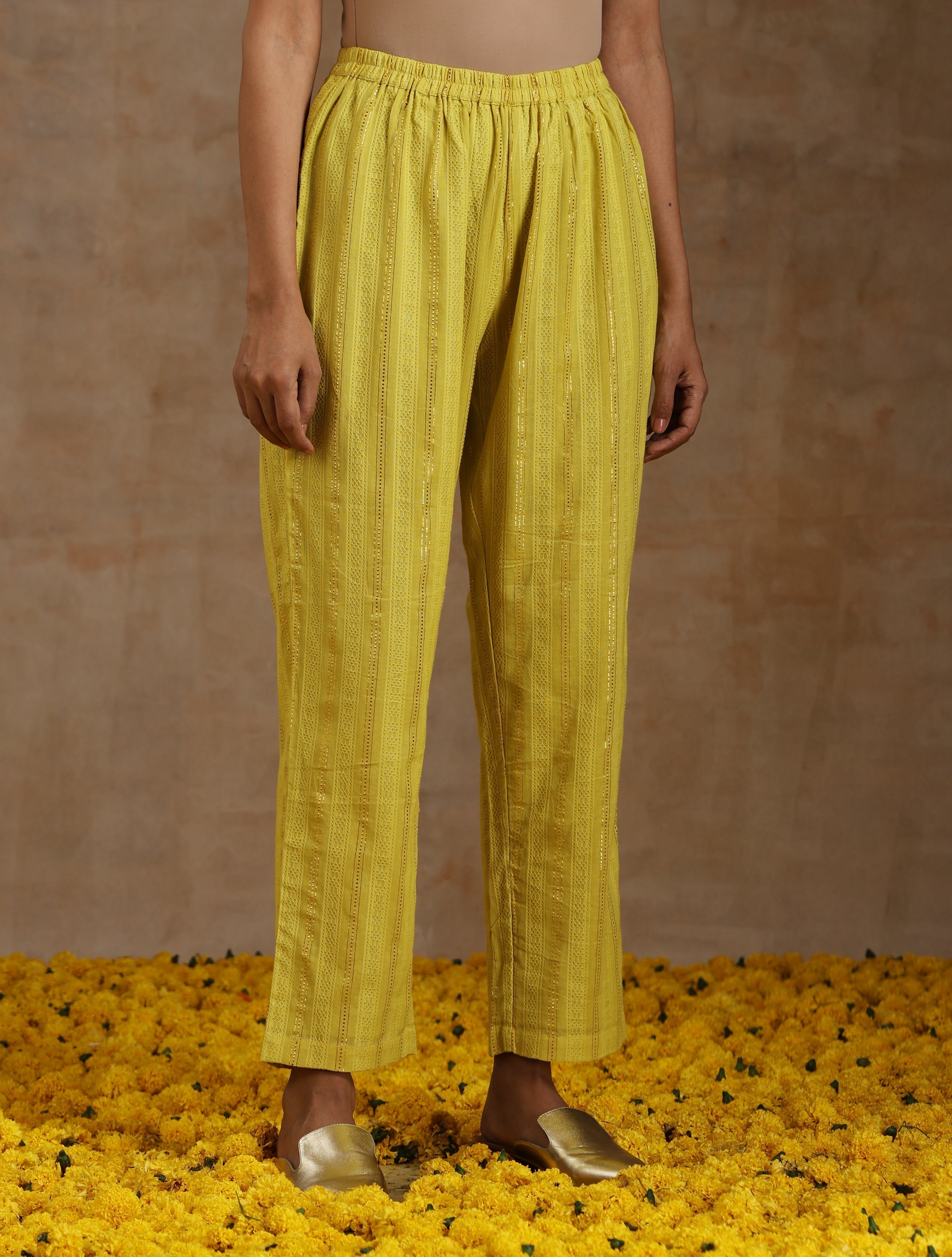 trueBrowns Lime Gold Cotton Oversized Round Co-Ord Set