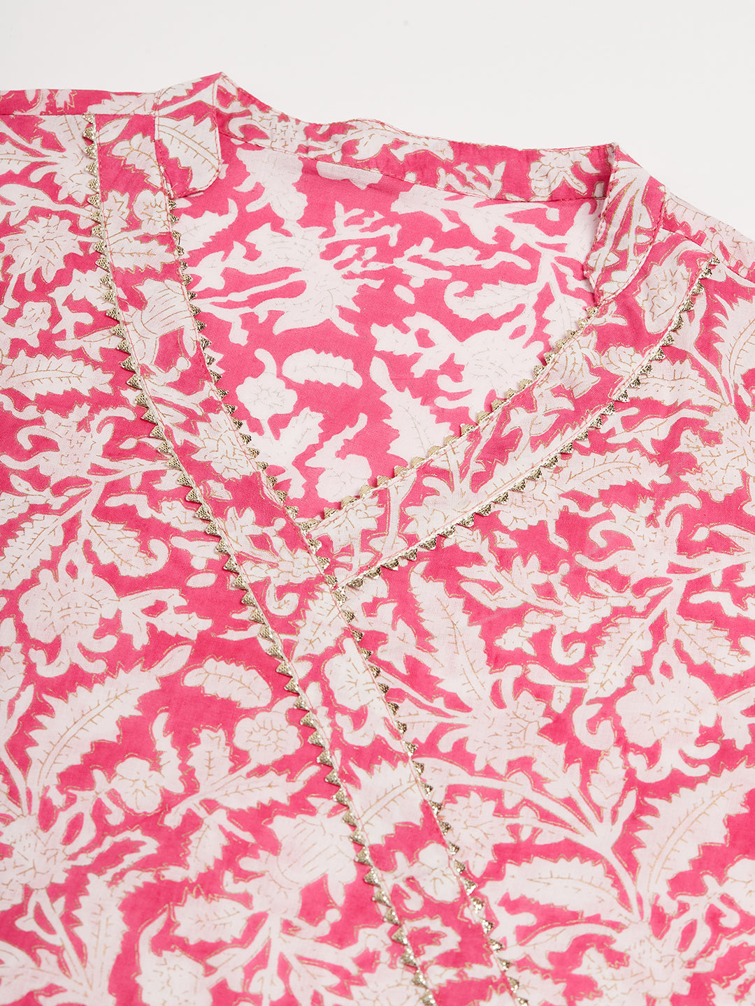 InWeave Women's Pink Foil White Print Angrakha Stright Kurta