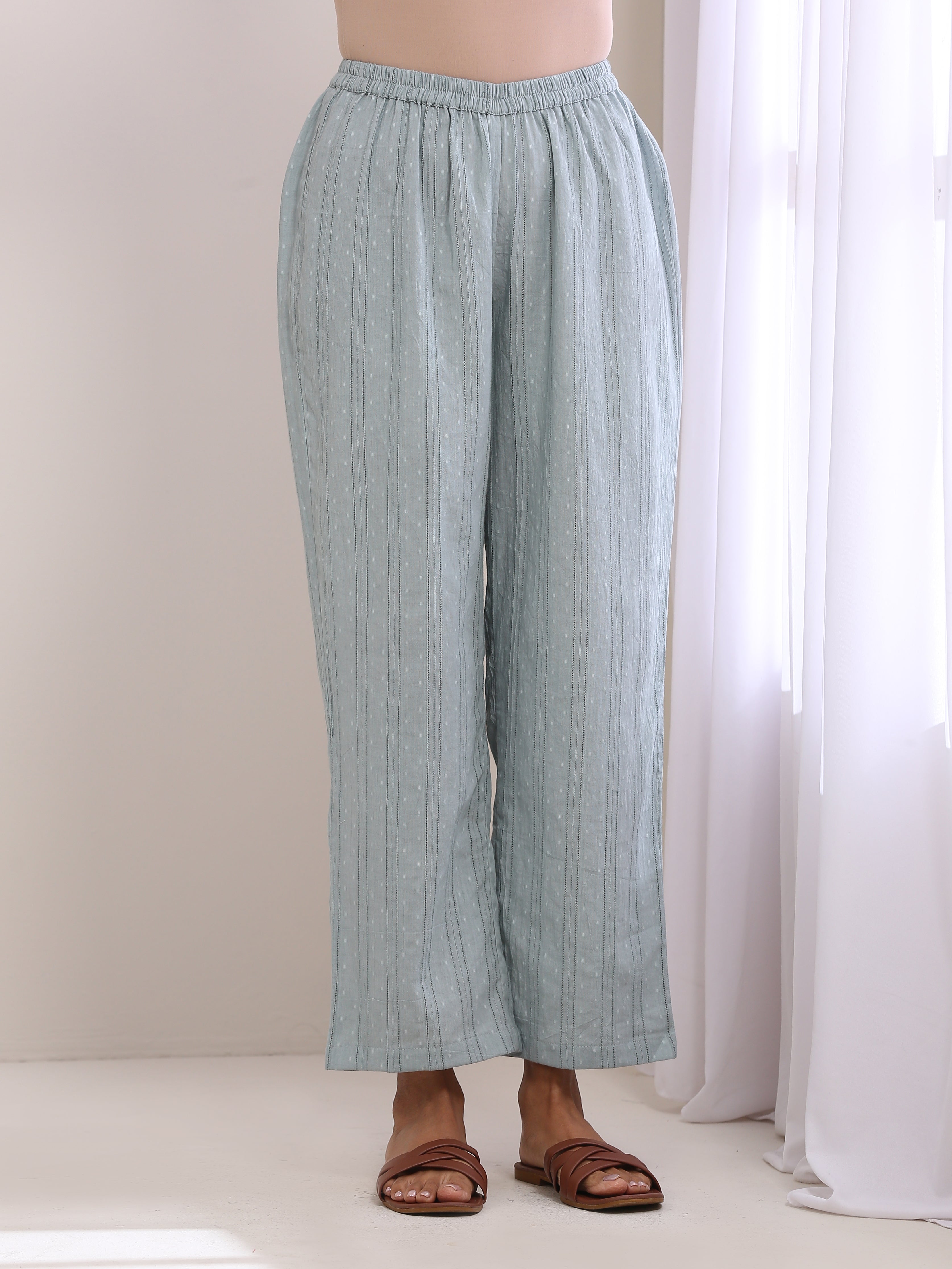 trueBrowns Eggshell Blue Dobby Relaxed Fit Co-Ord Set