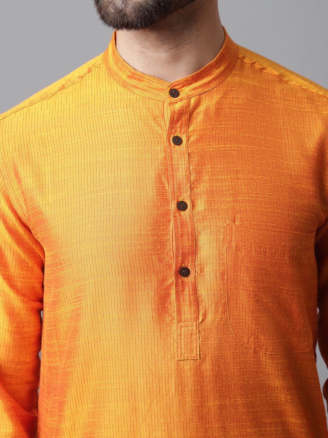Even Apparels Orange Solid Kurta With Band Collar