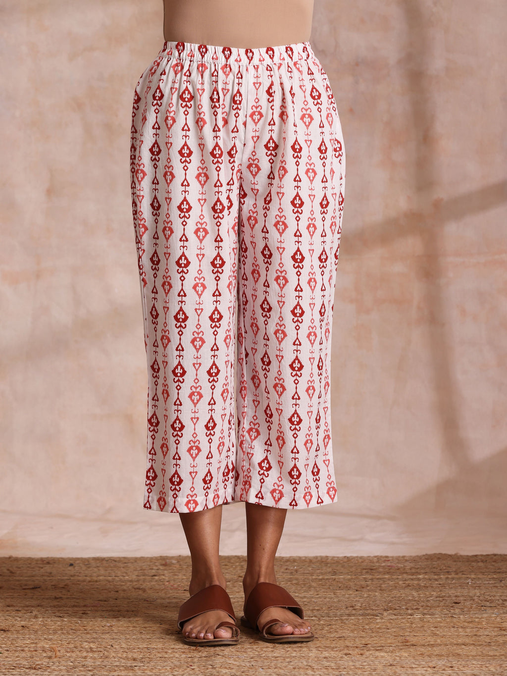 trueBrowns Red On Red Ikat Print Cotton Kurta Pant Set
