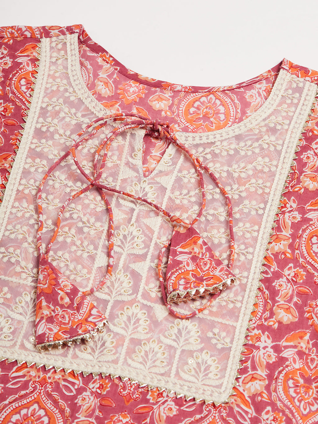 InWeave Women's Dusty Pink Paisley Patch Straight Kurta