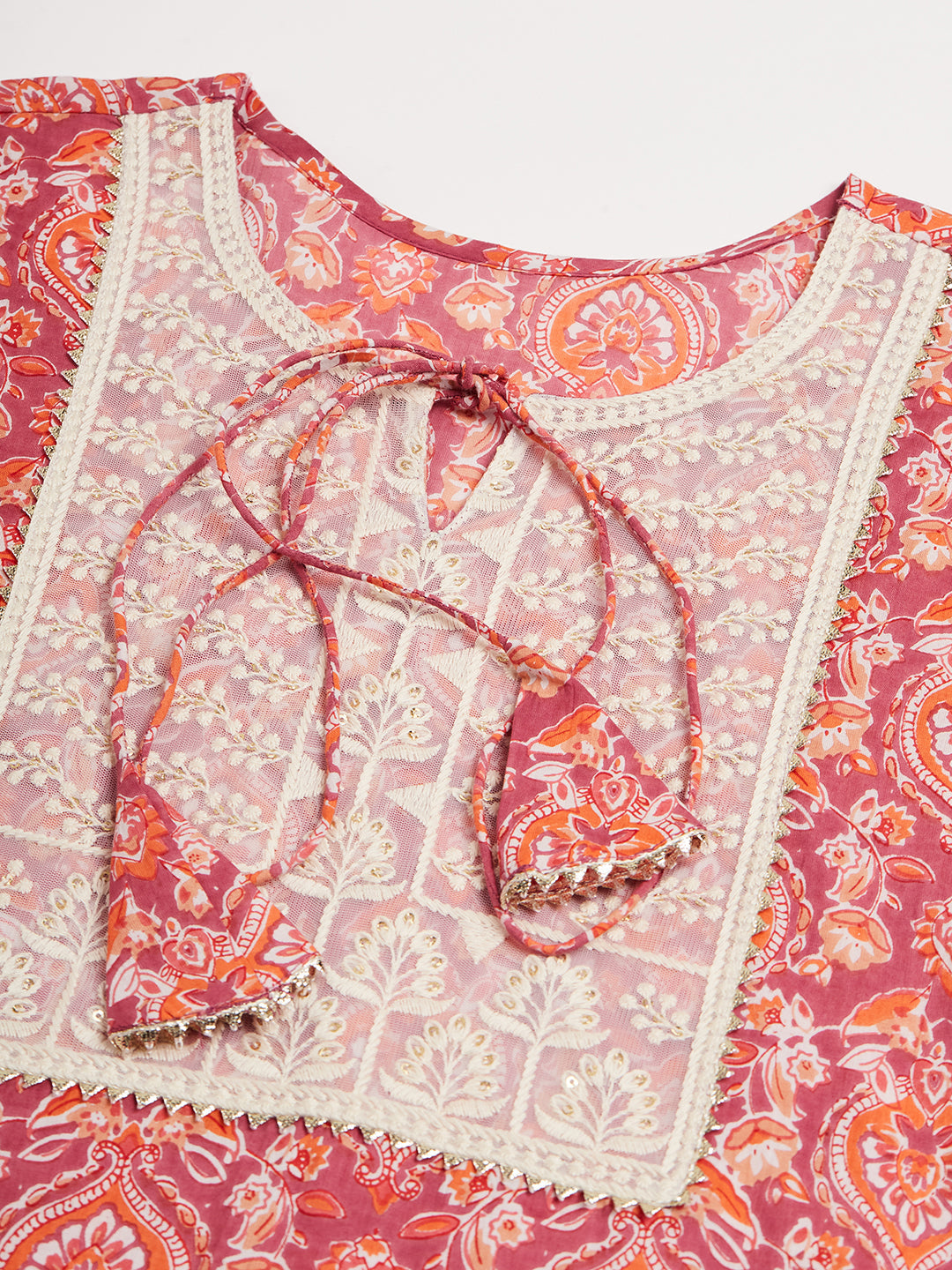 InWeave Women's Dusty Pink Paisley Patch Straight Kurta