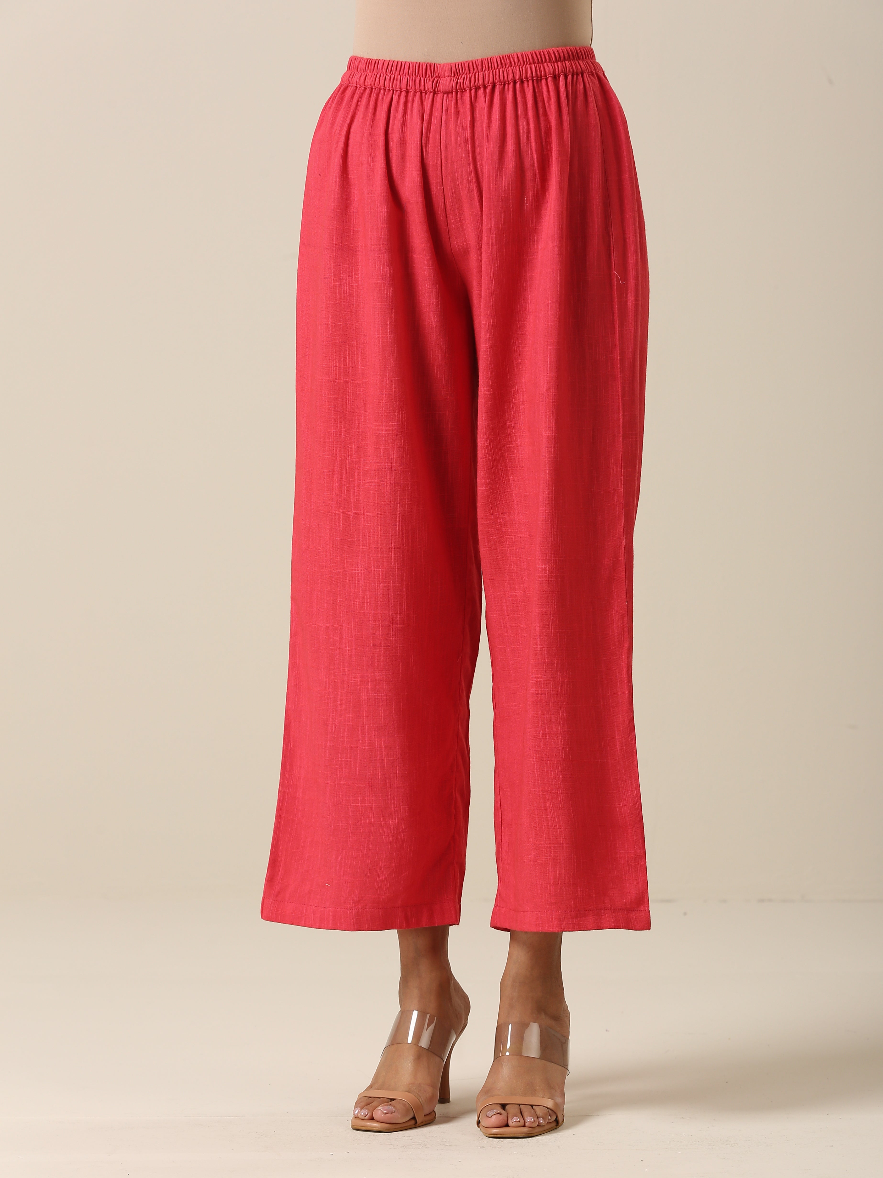 trueBrowns Bright Pink Slub Texture Angrakha Pant Set