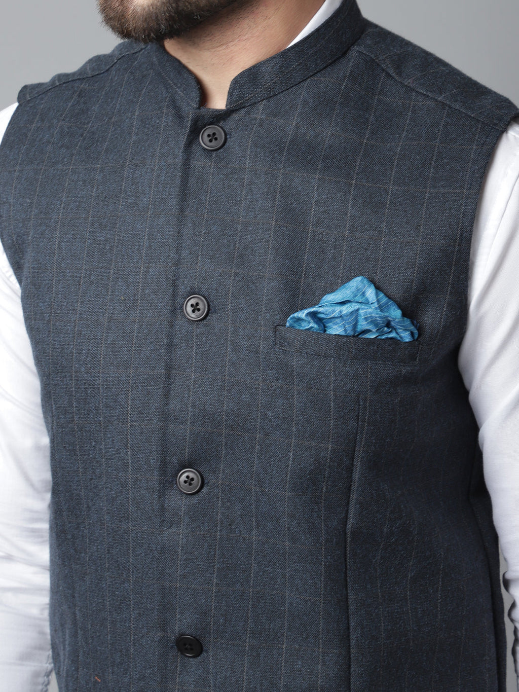 Even Apparels Men's Blue Nehru Jacket With Welt Pockets